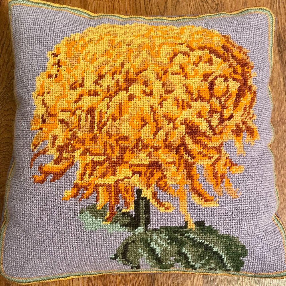 Yellow Flower Needlepoint Pillow (19"x19")